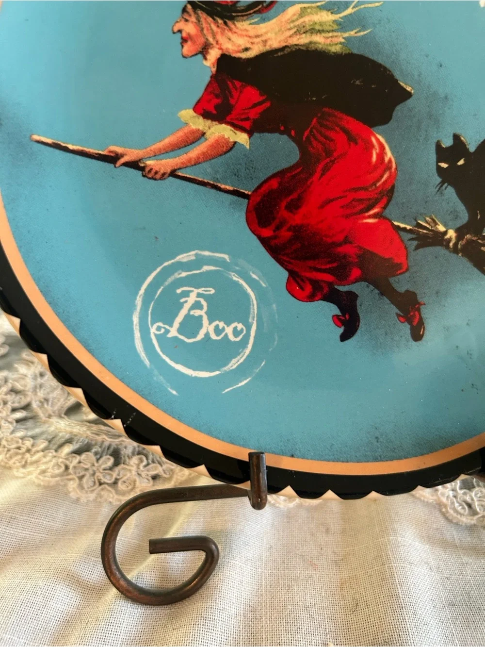 Spooky Witch Decorative Plate - Blue & Red Halloween Accent